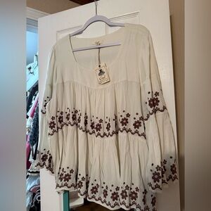 Easel Ivory Blouse with Chocolate Floral Design